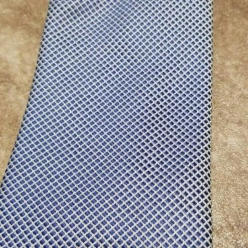 Sonja Kampy Blue & White Metallic Checkered Silk Necktie